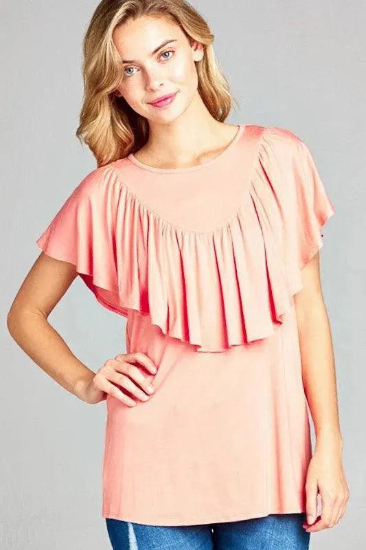 Women's Solid Ruffle Detail Casual Top - Whatever You Like Shop