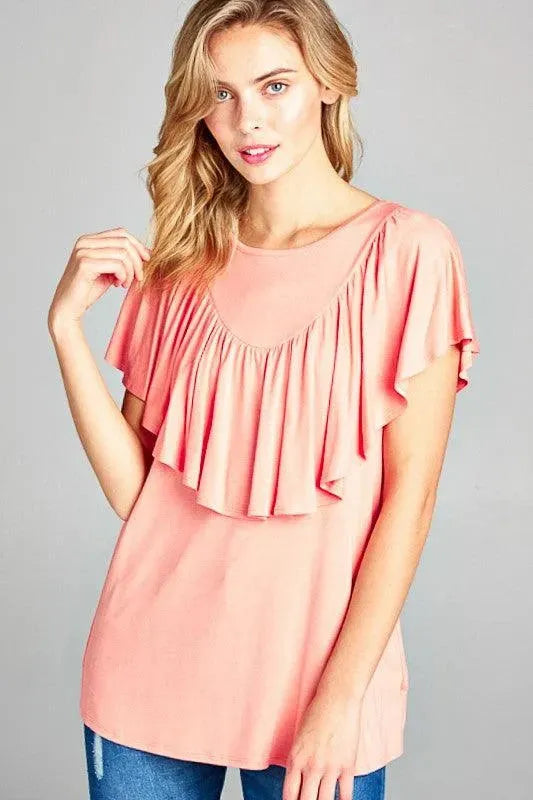 Women's Solid Ruffle Detail Casual Top - Whatever You Like Shop