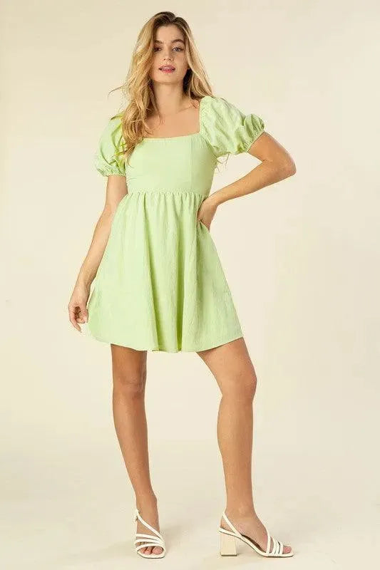 Women’s Tie back summer dress with puff sleeves - Whatever You Like Shop