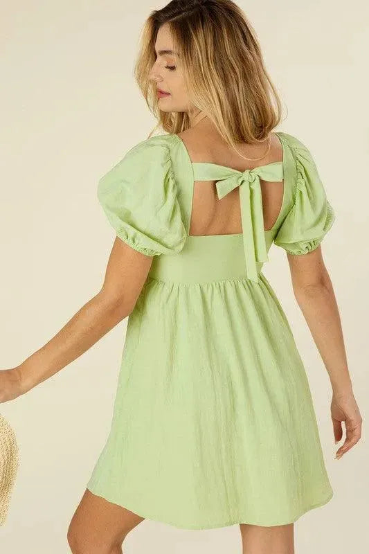 Women’s Tie back summer dress with puff sleeves - Whatever You Like Shop