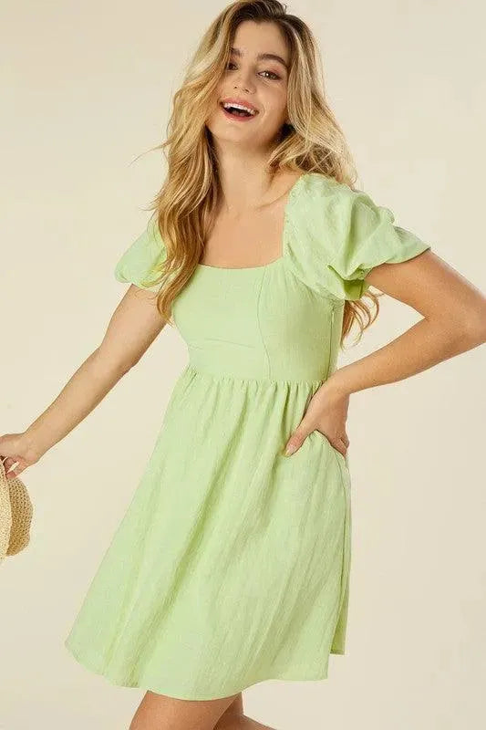 Women’s Tie back summer dress with puff sleeves - Whatever You Like Shop