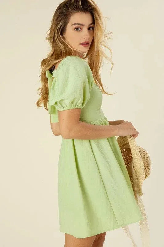 Women’s Tie back summer dress with puff sleeves - Whatever You Like Shop