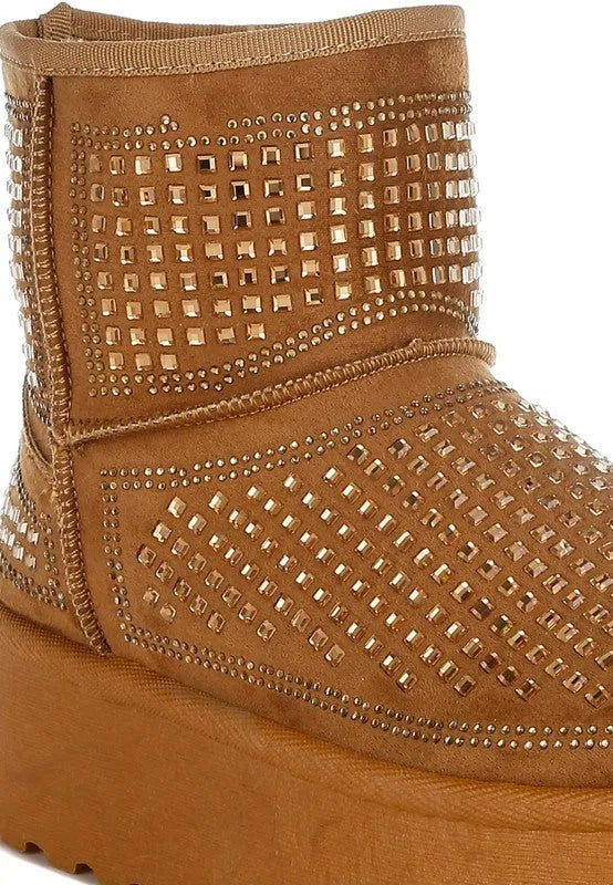 Xoras Chunky Rhinestones Ankle Boots - Whatever You Like Shop