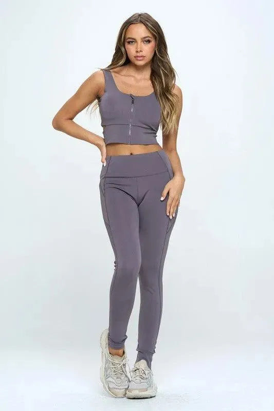 Zip Up Crop Sports Tank Top Set - Whatever You Like Shop