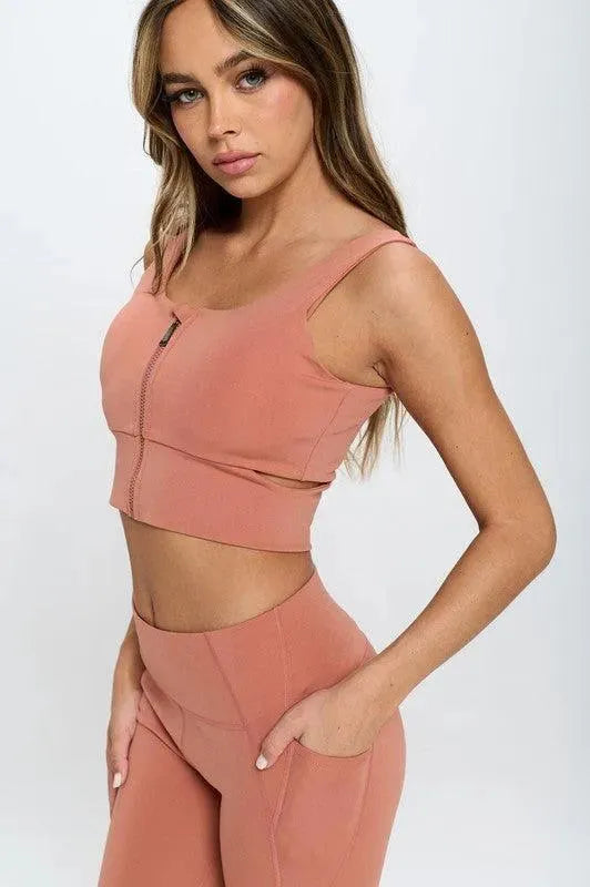 Zip Up Crop Sports Tank Top Set - Whatever You Like Shop