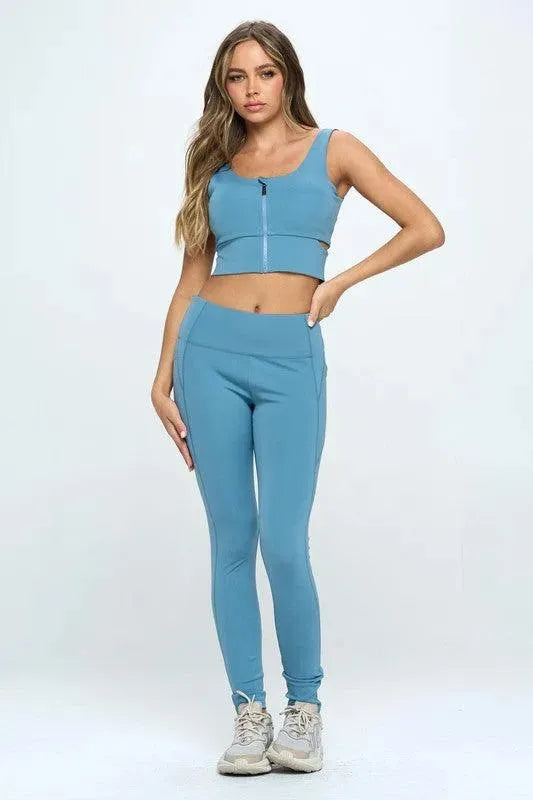 Zip Up Crop Sports Tank Top Set - Whatever You Like Shop