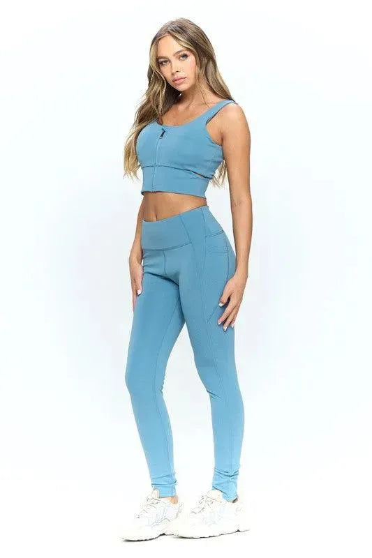 Zip Up Crop Sports Tank Top Set - Whatever You Like Shop